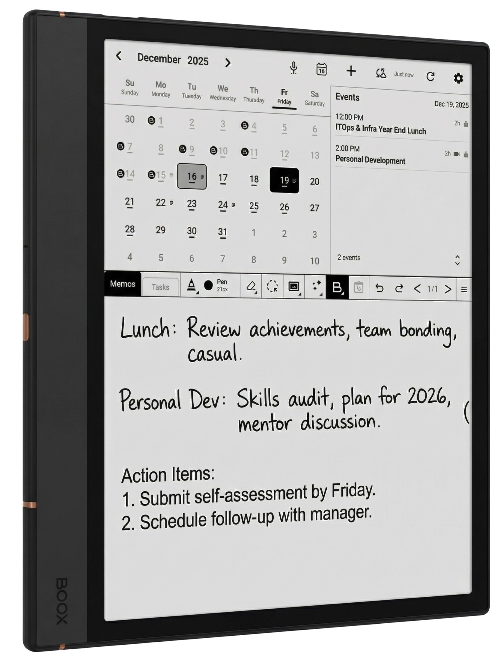 BooxDay Calendar App on Boox Tablet